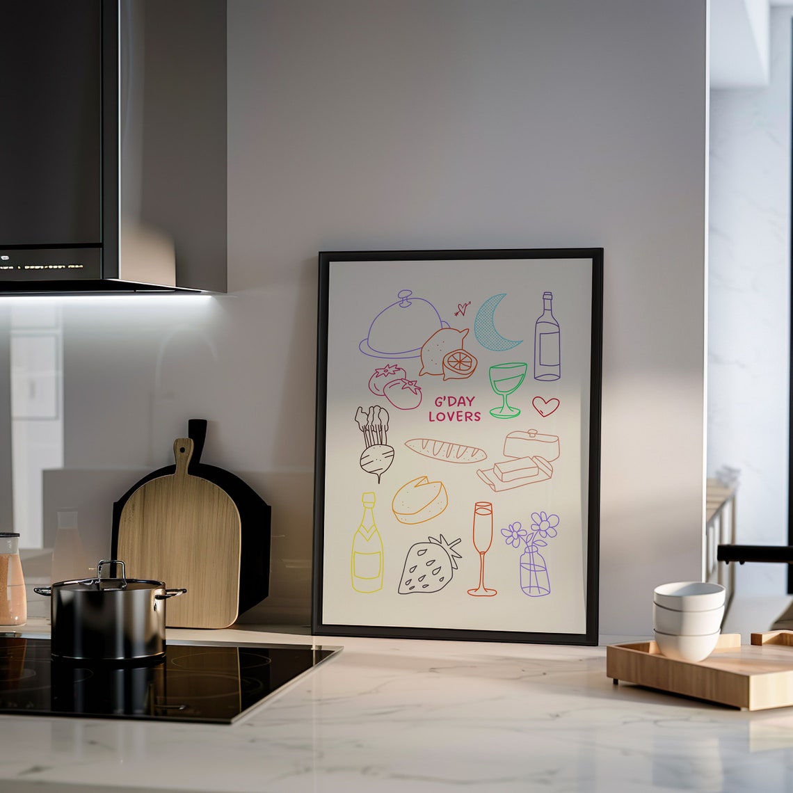 Gday Lovers Colorful Food Icons Line Art Kitchen Wall Poster - Image 2