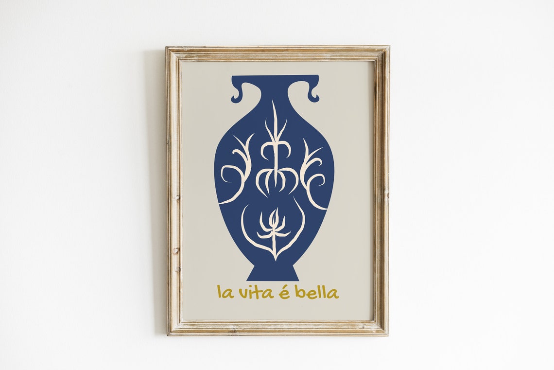 La Vita E Bella Blue Amphora Vase Italian Kitchen Wall Poster