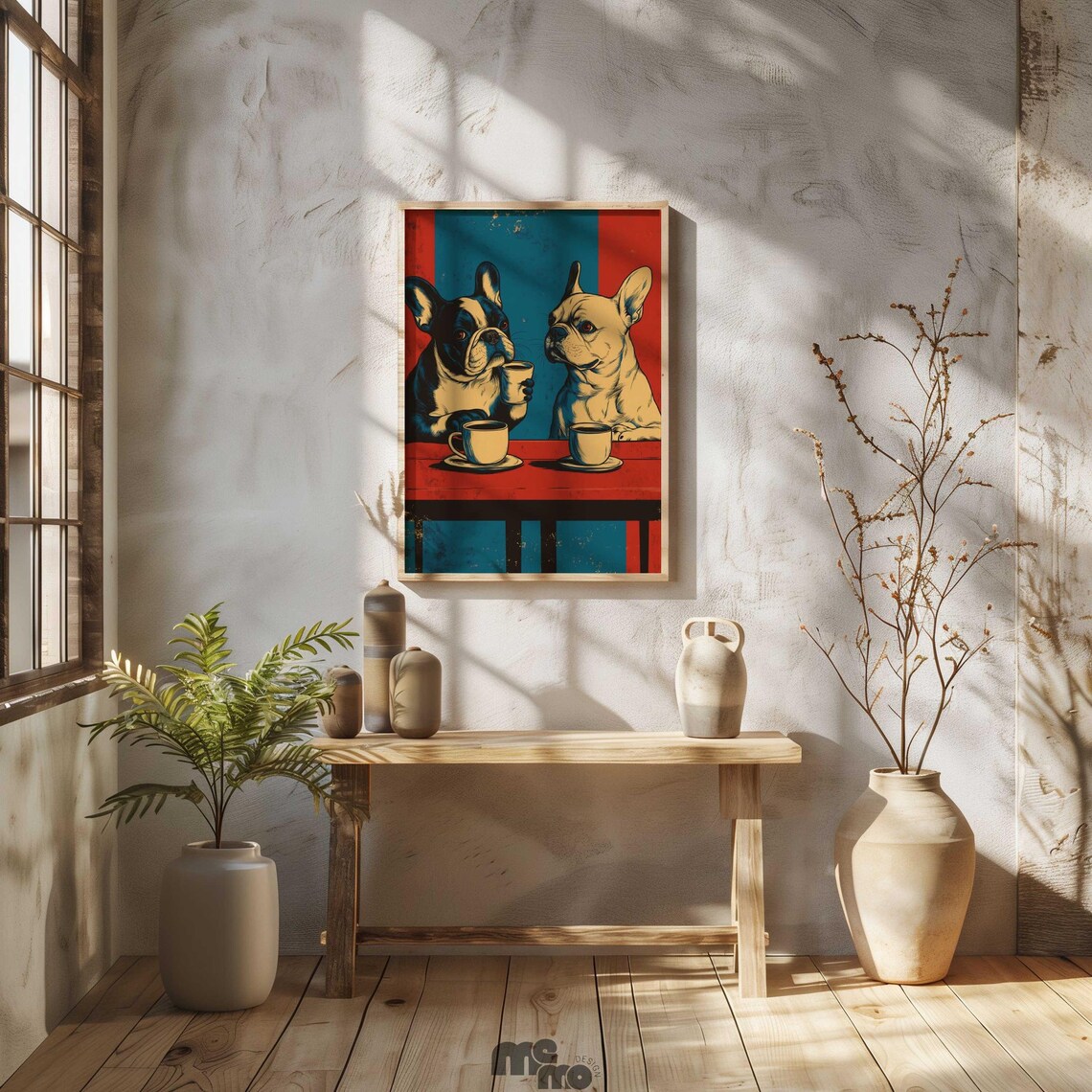 Bulldog Wall Art Print, Vintage Coffee Date - Image 2