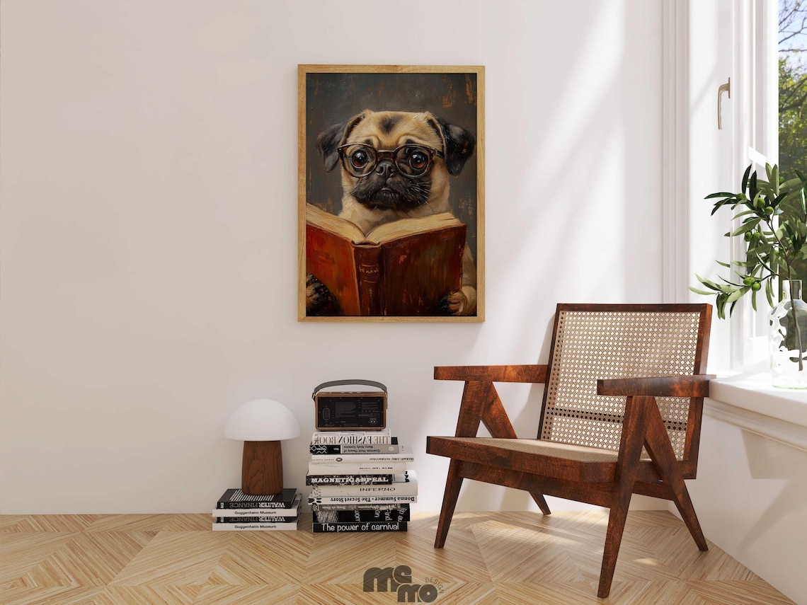Pug Reading Book, Funny Pet Library Decor - Image 6