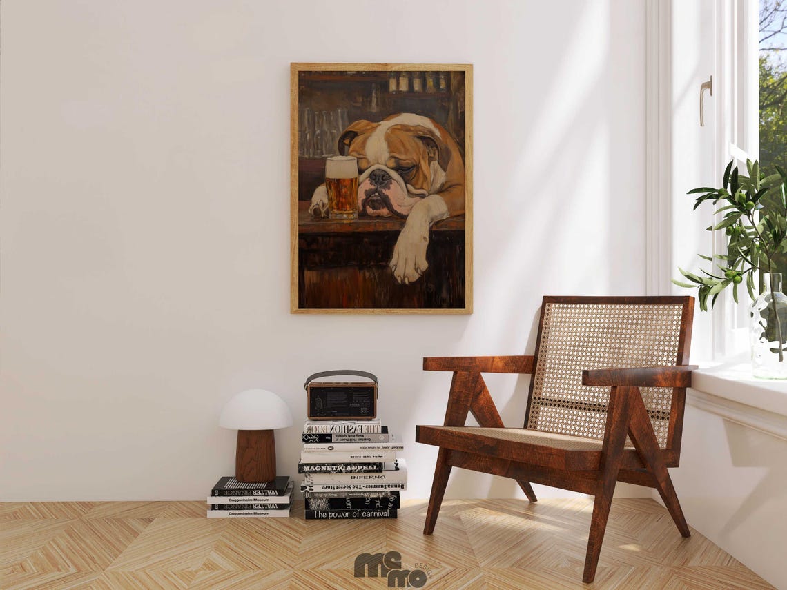 Bulldog, Funny Sleeping Dog With Beer Vintage Pub Decor - Image 3
