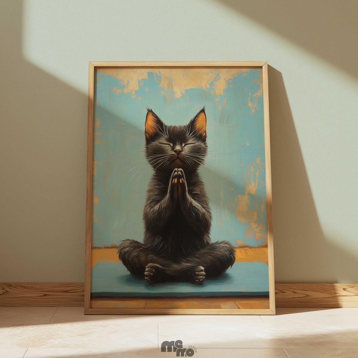 Black Cat Meditating Yoga Zen Mindfulness Cat Painting Poster