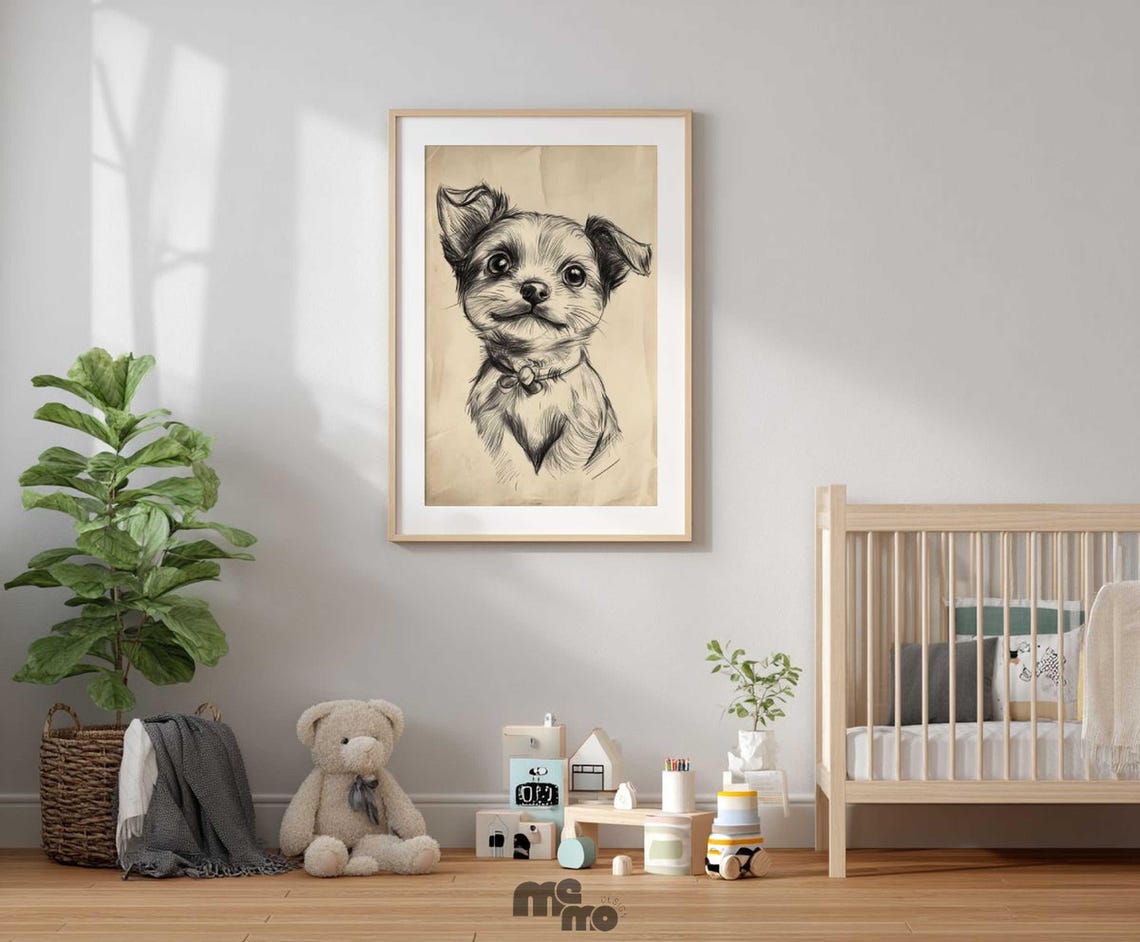 Sweet Puppy Sketch Boho Nursery Decor Art Print - Image 4