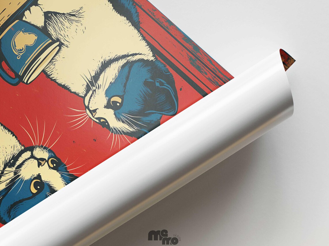 Funny Cat Art, Vintage Cats On Date In Coffee Shop - Image 5