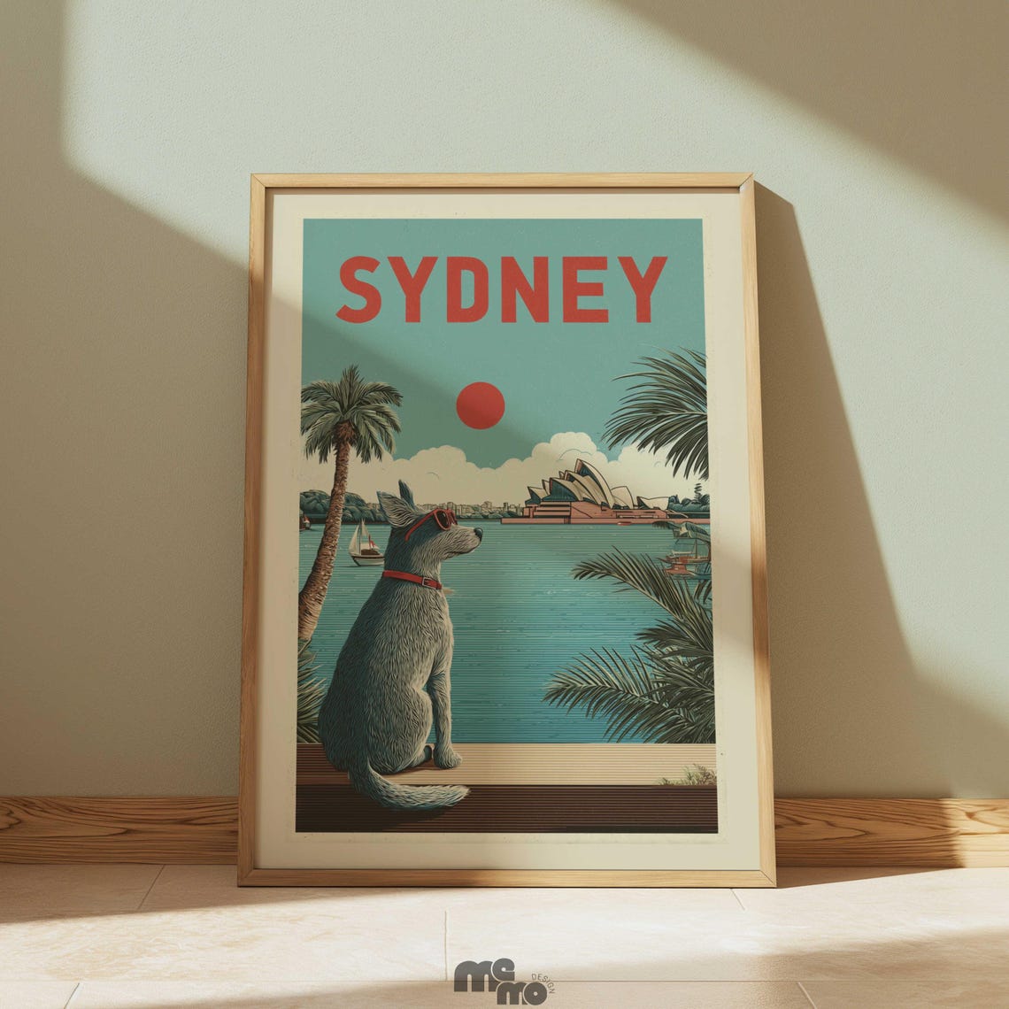 Sydney Retro Travel Poster Dog In Sunglasses Opera House View
