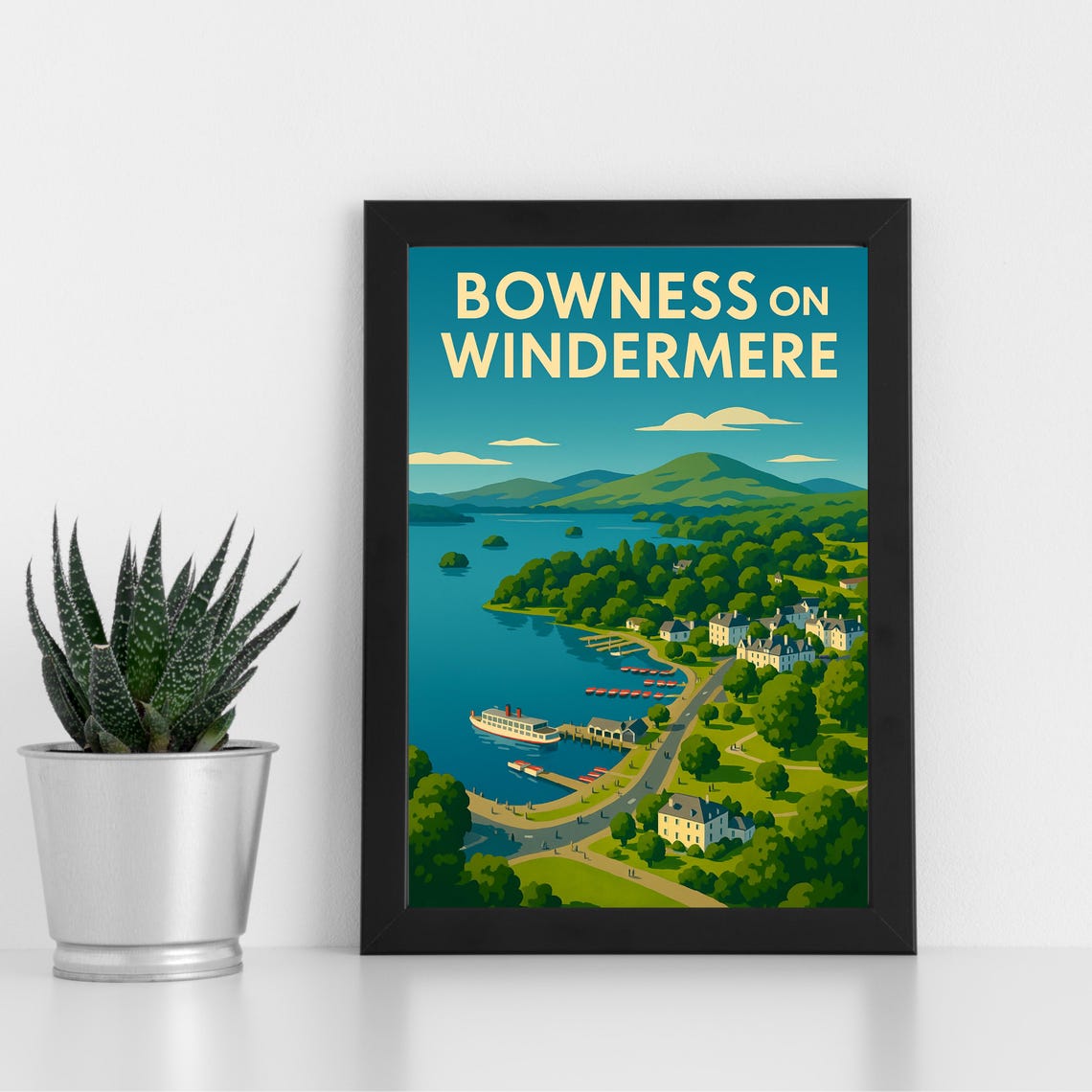 Bowness On Windermere Lake District Vintage Travel Poster Lakeside