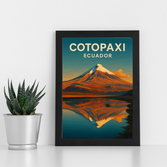 Cotopaxi Ecuador Volcano Sunset Mirror Reflection Travel Poster