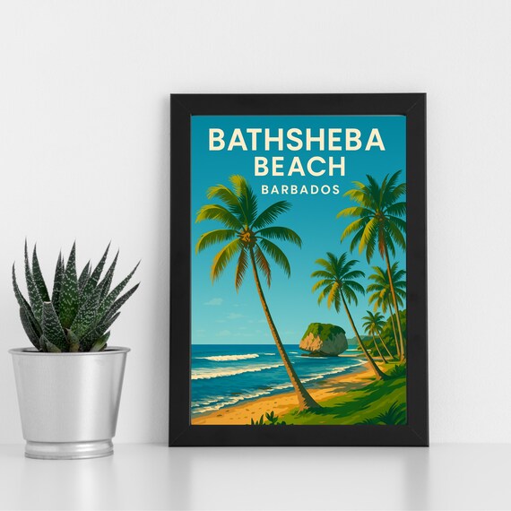 Bathsheba Beach Print Artwork L Barbados Central America Custom Poster Postcard Framed Greeting Card Portrait