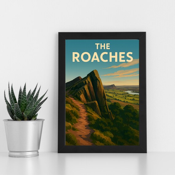 The Roaches Gritstone Ridge Sunset Peak District Vintage Travel Poster
