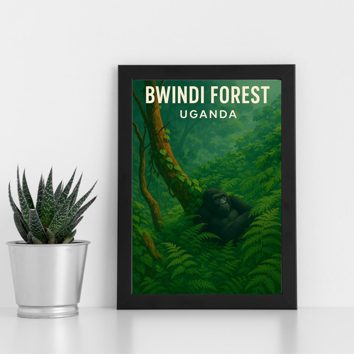 Bwindi Forest Uganda Mountain Gorilla Jungle Wildlife Art Poster