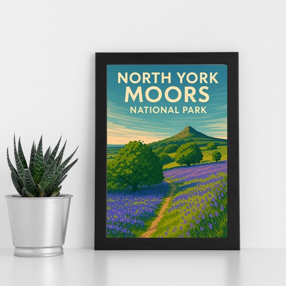 North York Moors National Park Heather Fields Vintage Travel Poster
