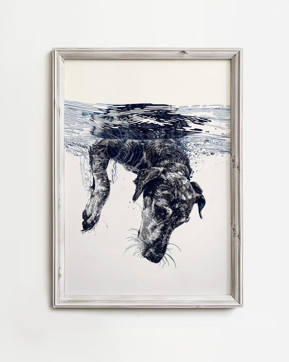 Underwater Diving Dog Happy Summer Swimming Sketch Wall Poster