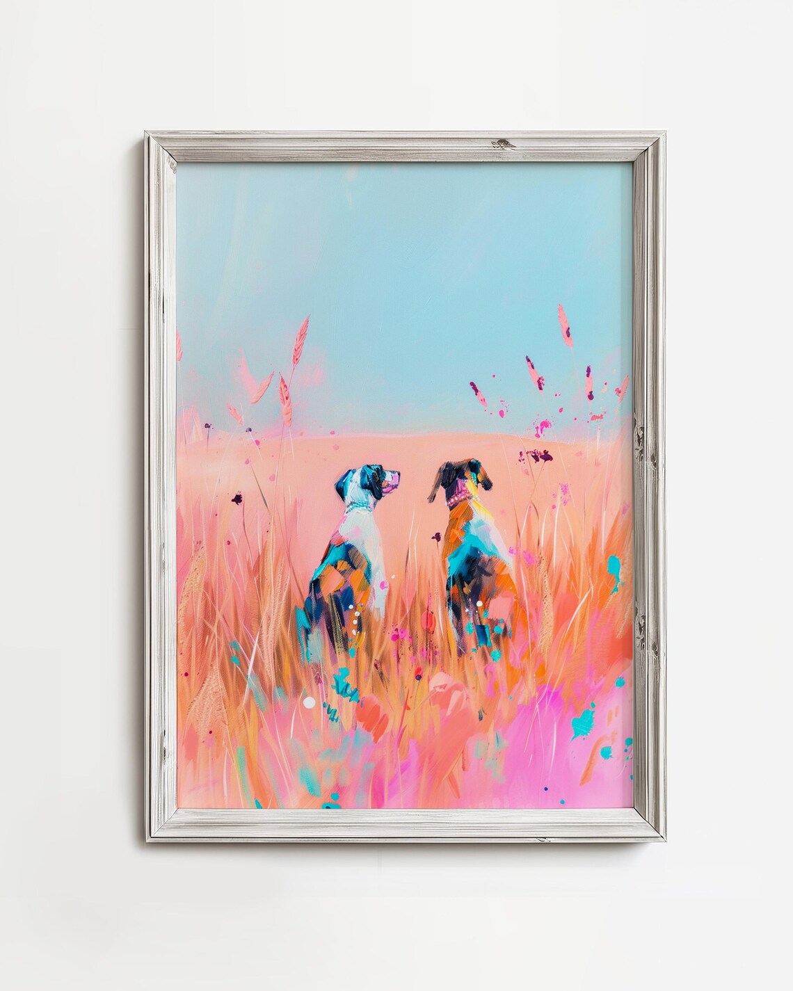 German Short Hairs Looking On Field, Abstract Print