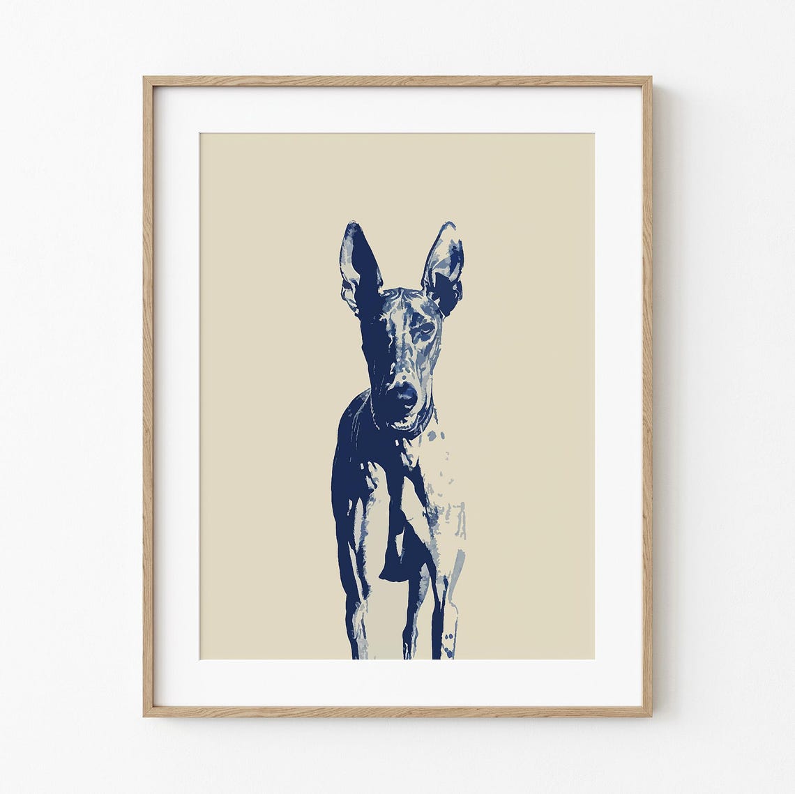 Doberman Pinscher Blue Silhouette Minimalist Standing Dog Art Poster