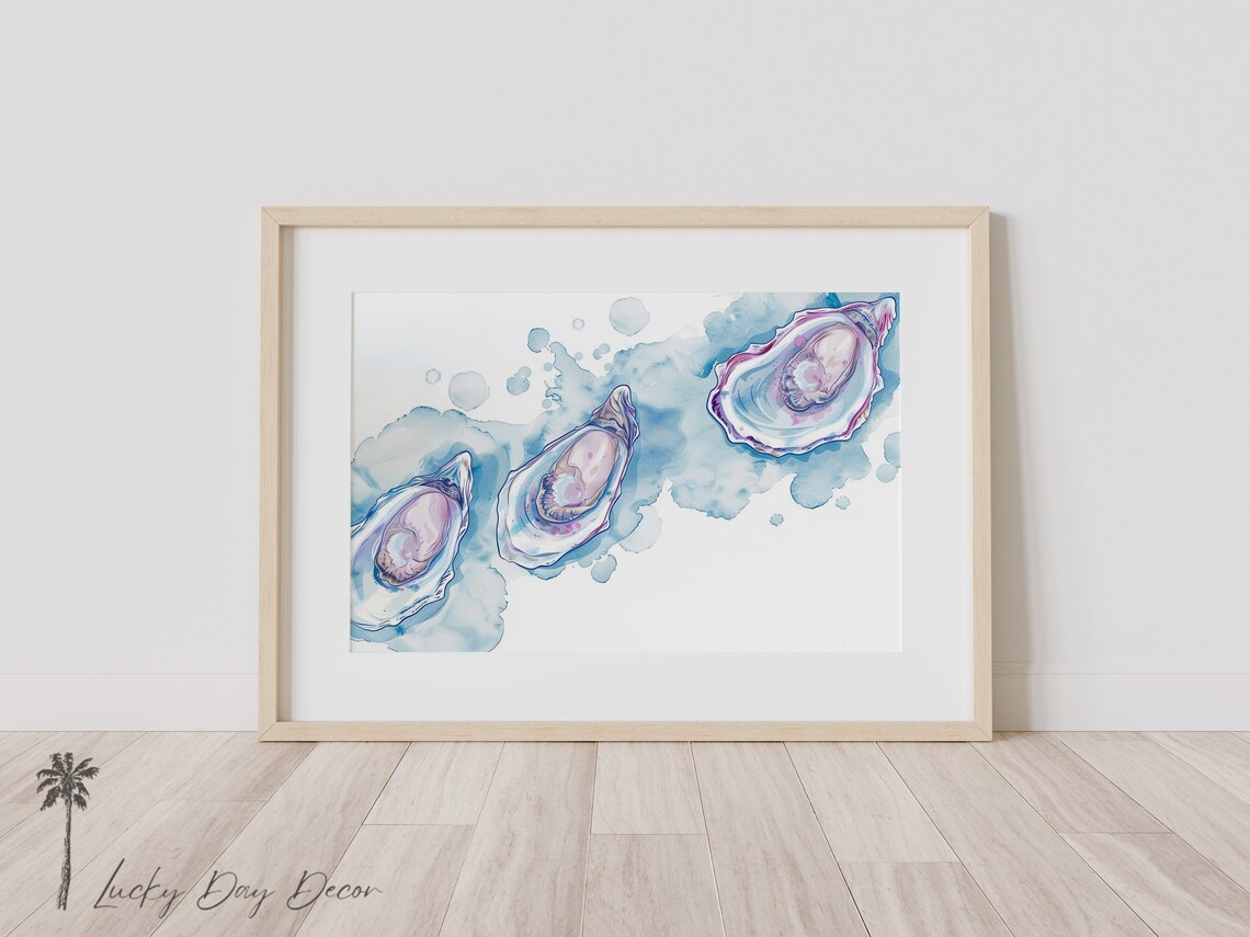 Coastal Oyster Painting, Watercolor Art Print