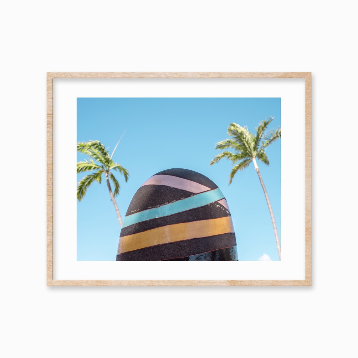 Giant Striped Beach Ball Blue Sky Palm Trees Summer Photo Poster