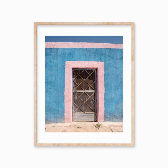 Pink Adobe Door Desert Print Art Rustic Wall Decor Mexican Photography Print Blue Beige Pink Wall Hanging Southwestern Art