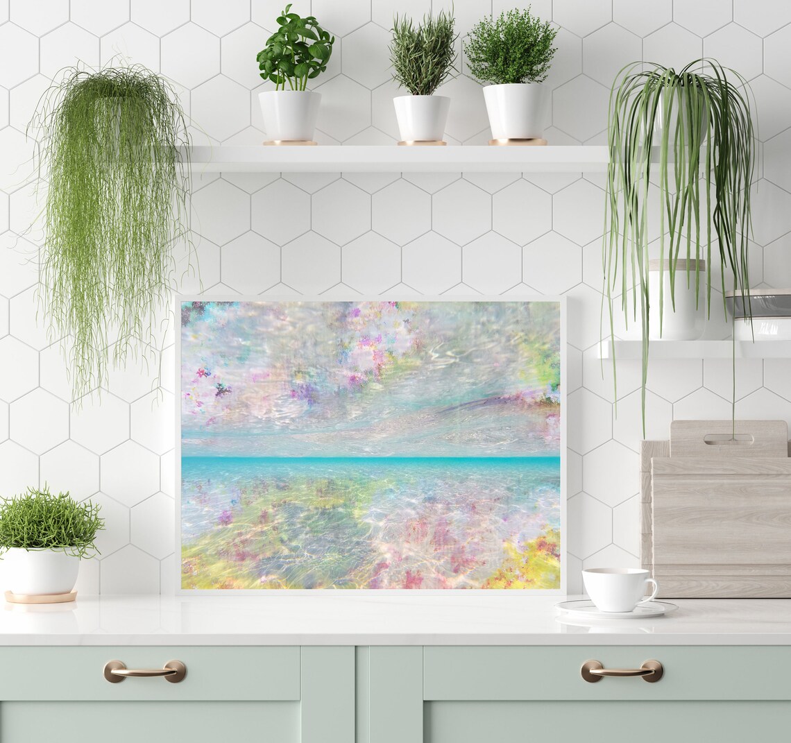 Pastel Dreamy Ocean Waves Abstract Turquoise Pink Sea Art Poster