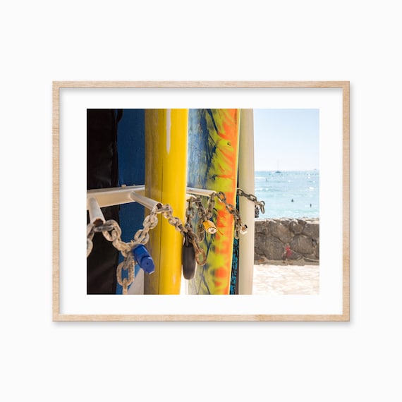 Surfboard Wall Art Beach Photography Hawaii Surfboard Waikiki Photo Surf Wall Decor Travel Poster Fathers Day Gift
