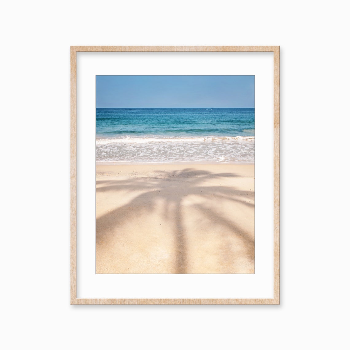 Palm Tree Shadow White Sand Turquoise Ocean Beach Serene Photo Poster