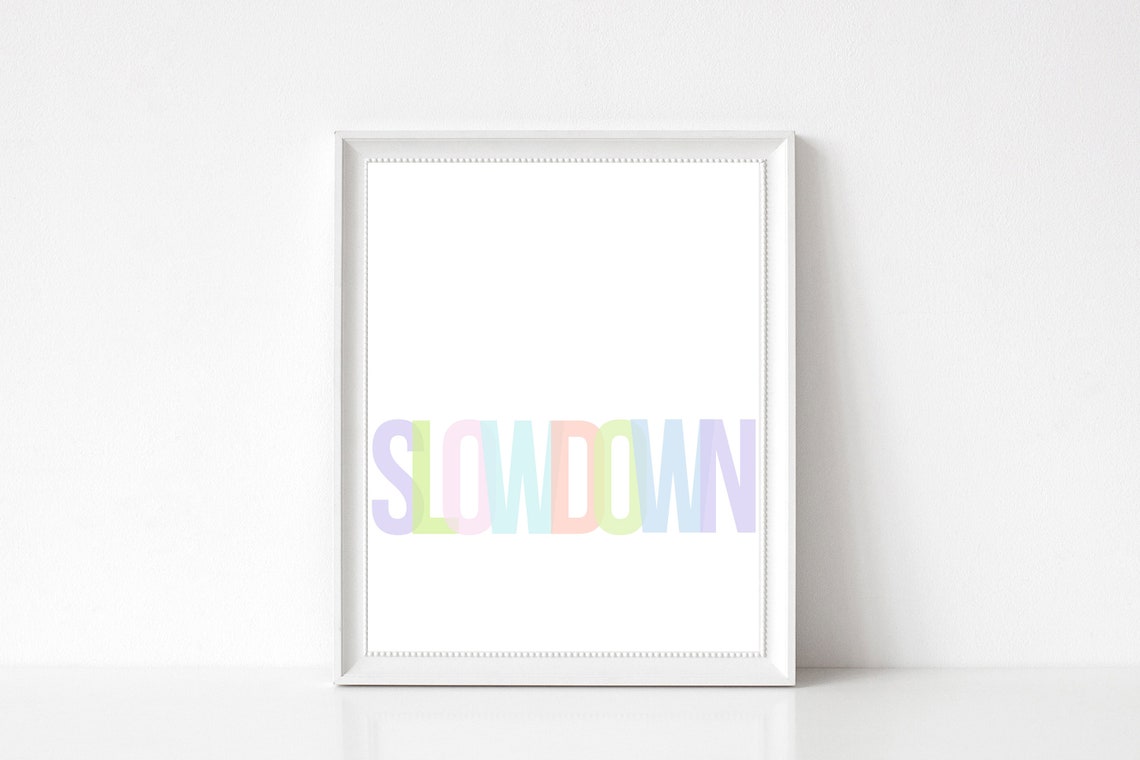 Slow Down Pastel Rainbow Lettering Minimalist Quote Art Poster - Image 2