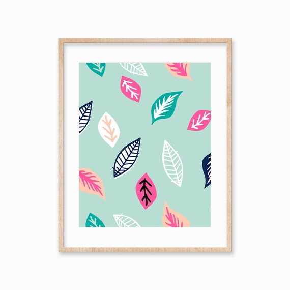 Sage Green Tropical Leaf Pattern Colorful Botanical Art Poster