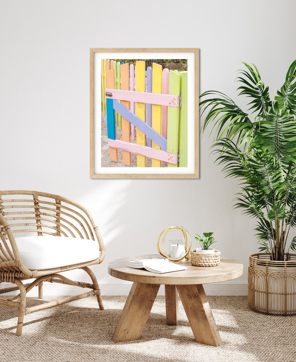 Pastel Rainbow Painted Picket Fence Gate Colorful Photo Poster