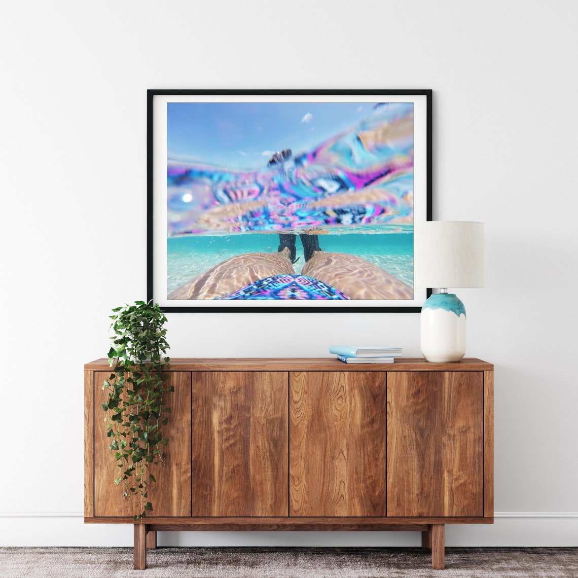 Split Underwater Swimmer Turquoise Ocean Creative Photo Poster - Image 2