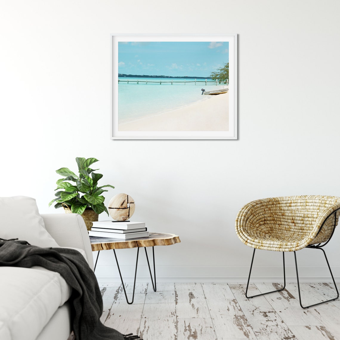 Wooden Dock Stretching Over Turquoise Water Beach Photo Poster - Image 2