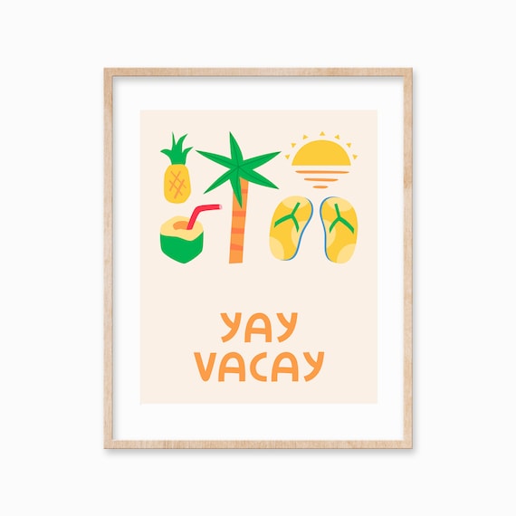 Yay Vacay Summer Tropical Art Palm Tree Pineapple Flip Flops Poster