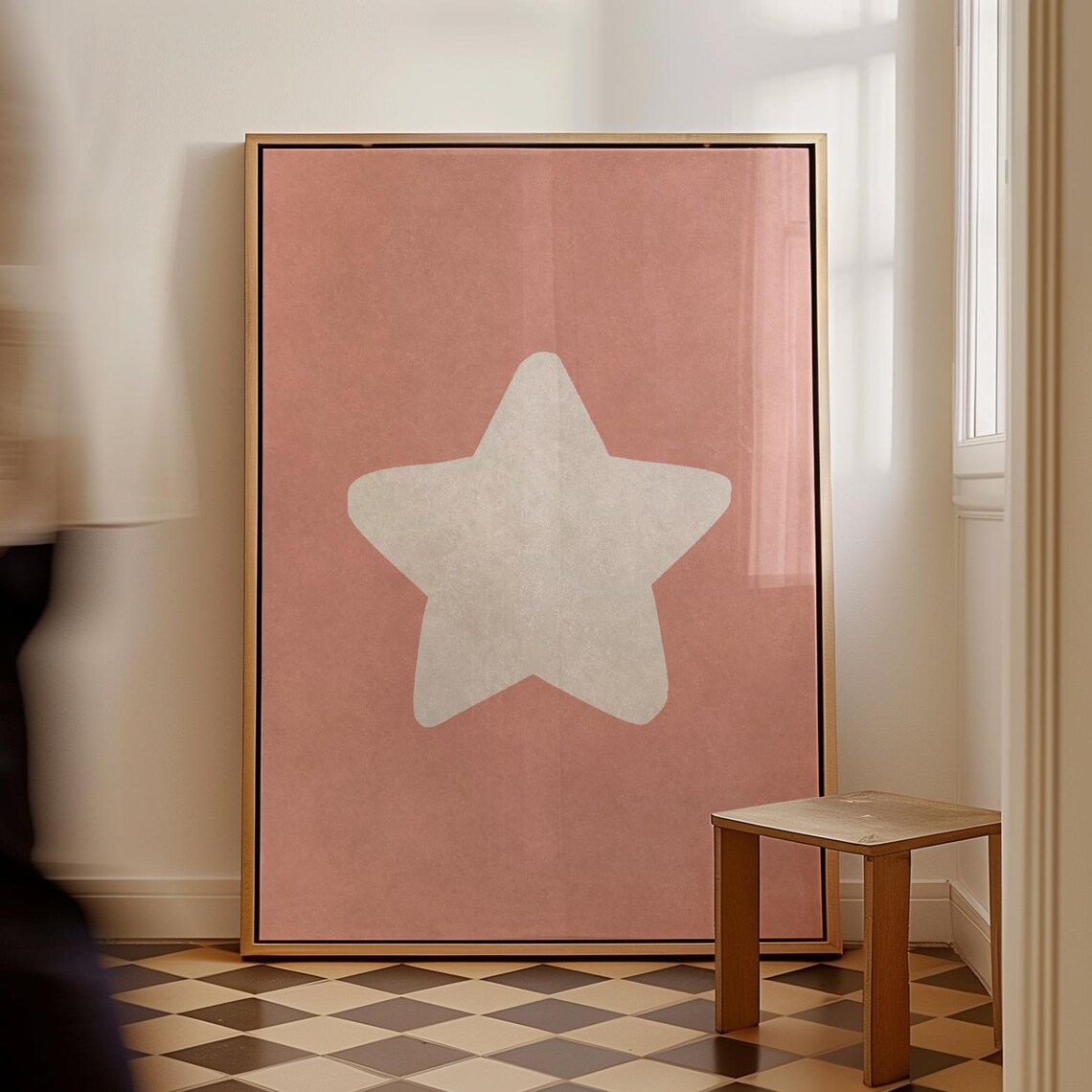 Handdrawn White Star Dusty Pink Background Minimalist Trendy Poster