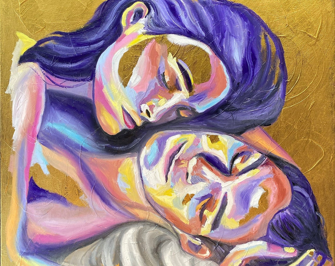 Lovers Embrace Colorful Abstract Couple Romantic Art Painting