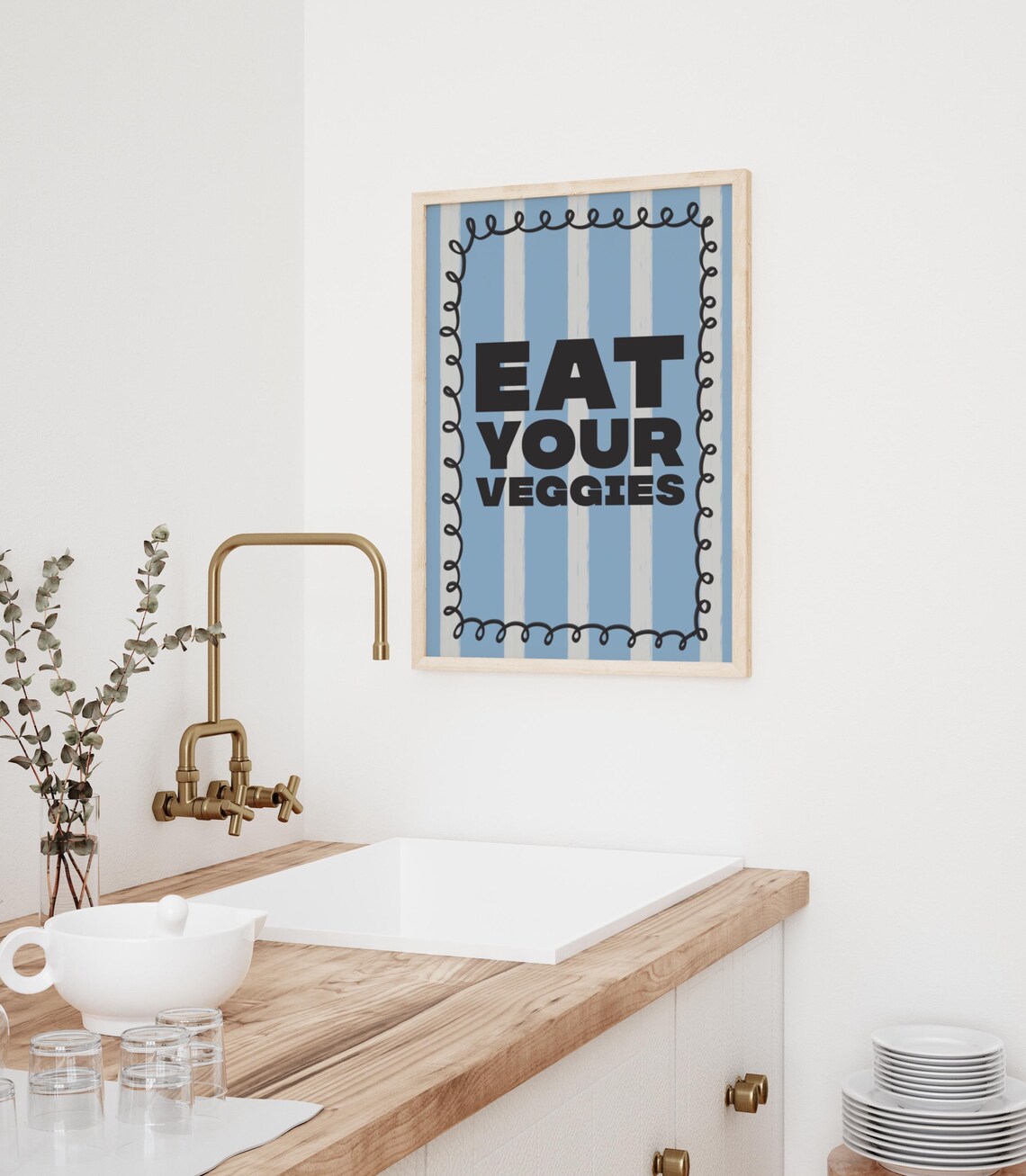 Eat Your Veggies Foodie Poster Cute Kitchen Wall Decor Modern Wall Art Hand Drawn Poster - Image 2