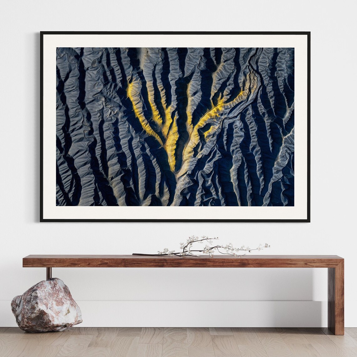 Utah Desert Blue Gray Golden Canyon Abstract Aerial Photography Poster
