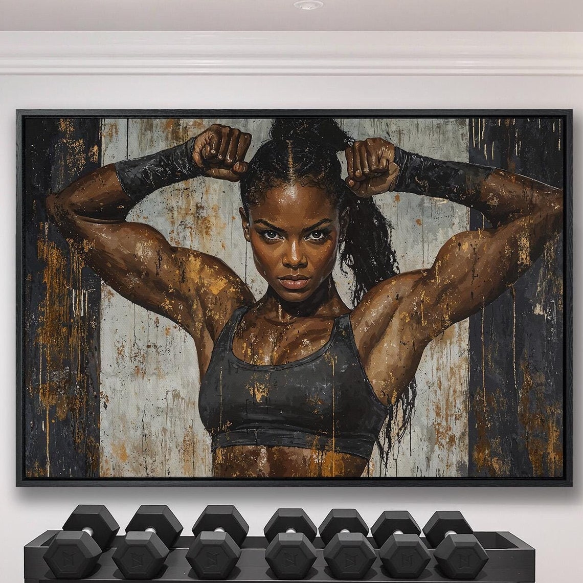 Female Athlete Framed Wall Art Strong Woman Painting Print Gym Decor Fitness Motivation Poster Sports Artwork Ready To Hang Gift