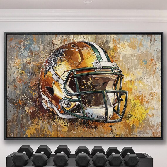 Gold And Green American Football Helmet Painting Sports Poster