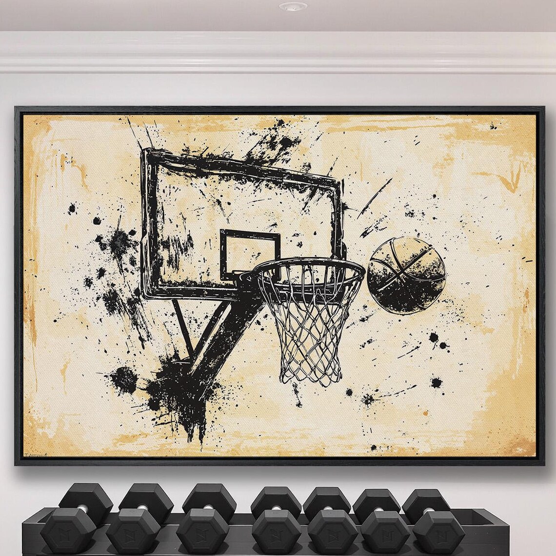 Ink Splash Basketball Hoop and Ball Sketch Style Sports Poster