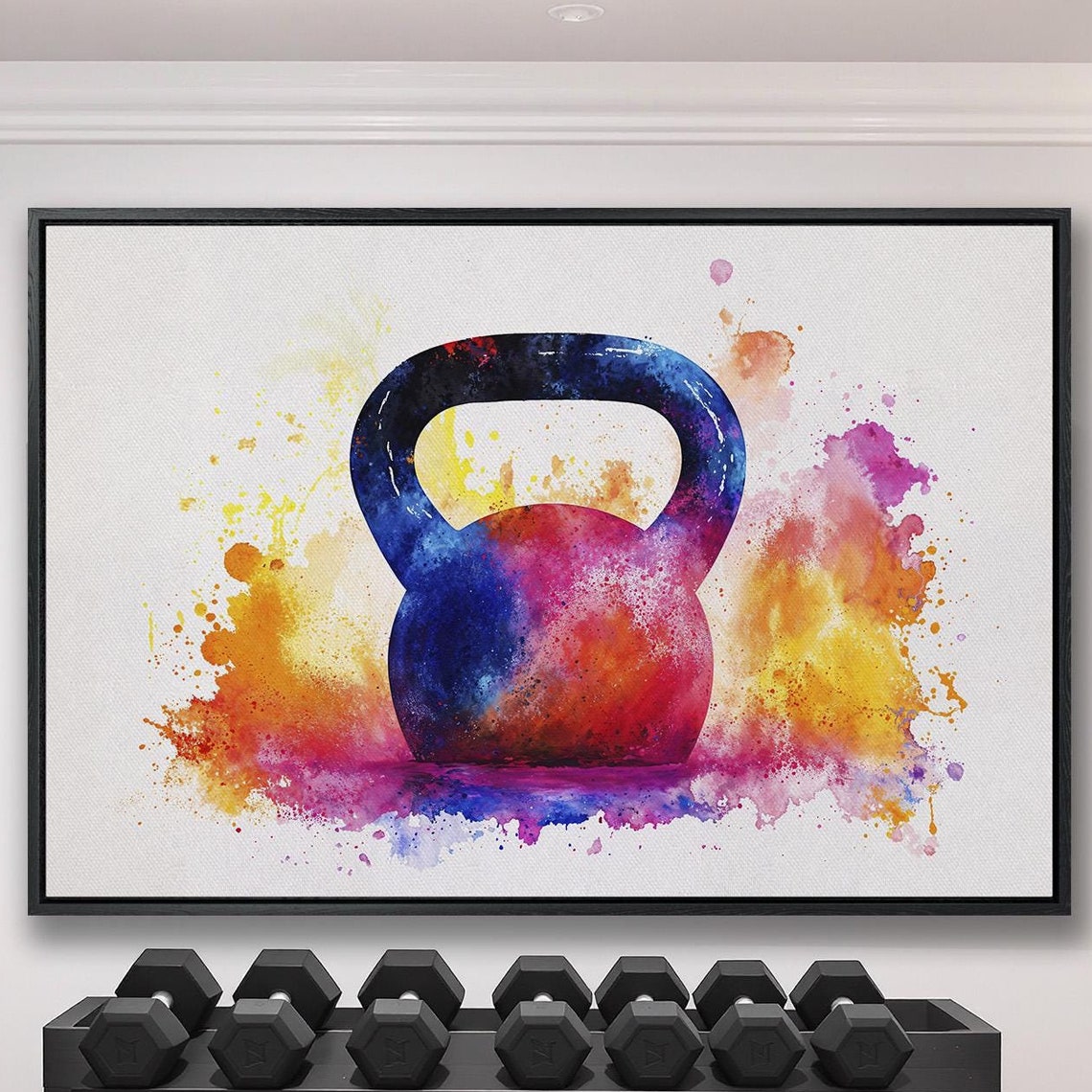 Watercolor Kettlebell In Pink Orange And Purple Splash Poster