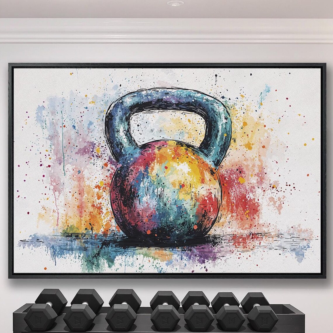 Colorful Watercolor Kettlebell With Paint Splashes Gym Poster