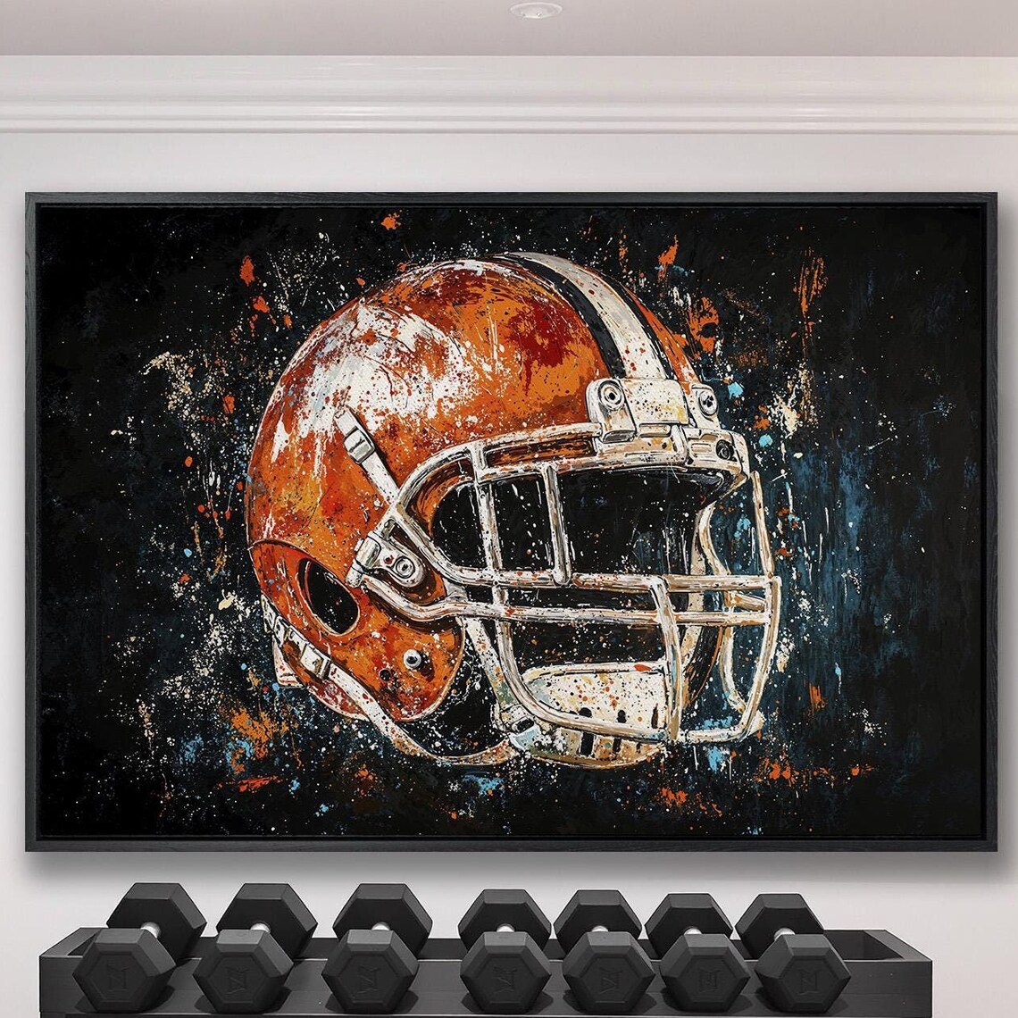 Bright Orange Football Helmet Bold Paint Splatter Sports Poster