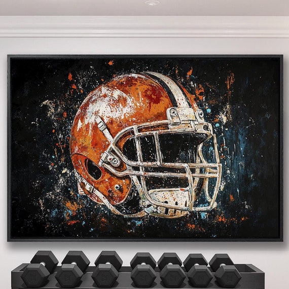 Football Helmet Abstract Framed Canvas Wall Art Motivational Painting Print Game Room Decor Sports Poster Ready To Hang Gift