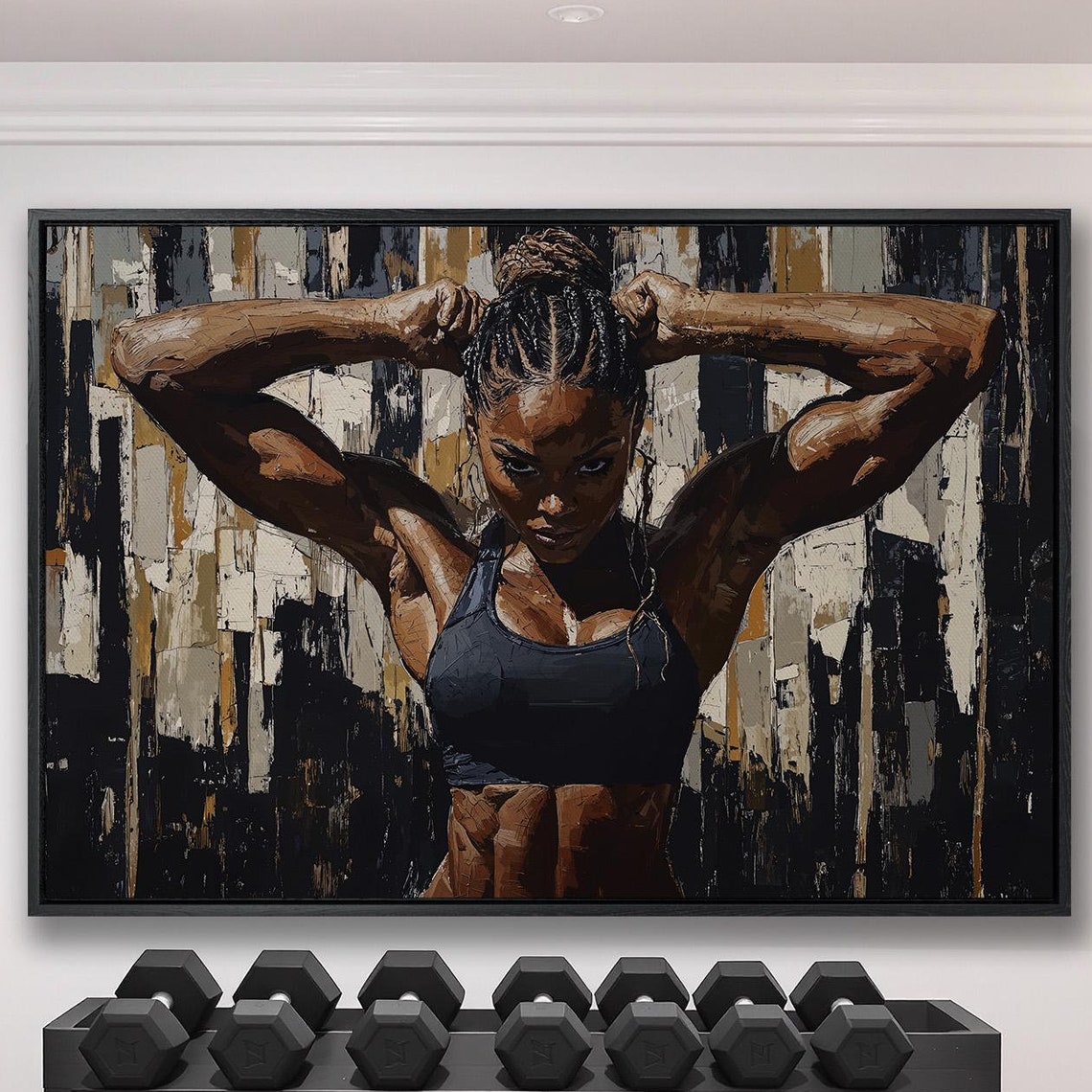 Empowering Female Portrait Framed Art Muscular Woman Painting Print Fitness Wall Art Home Gym Decor Workout Poster Ready To Hang