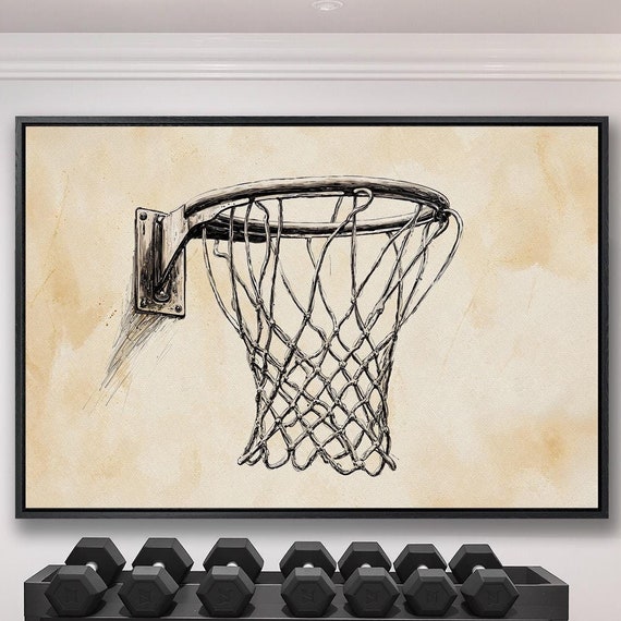 Vintage Basketball Hoop Framed Canvas Wall Art Minimalist Painting Print Living Room Decor Classic Poster Ready To Hang Gift