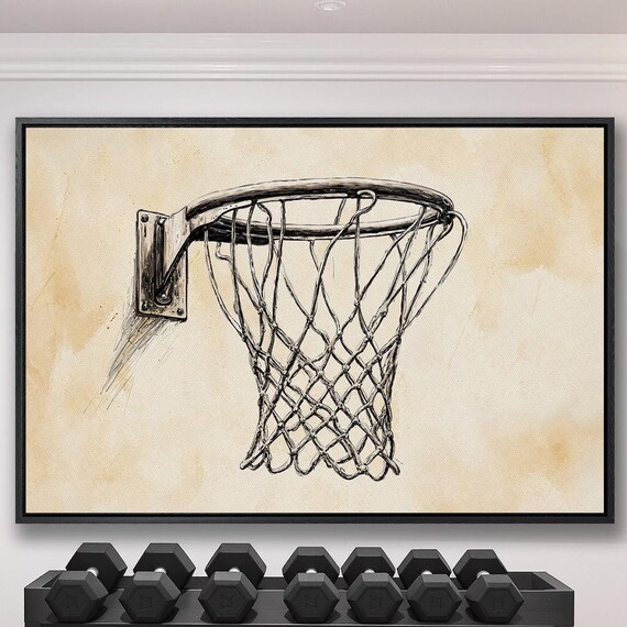 Vintage Basketball Hoop Hand Drawn Sketch Aged Paper Sports Print