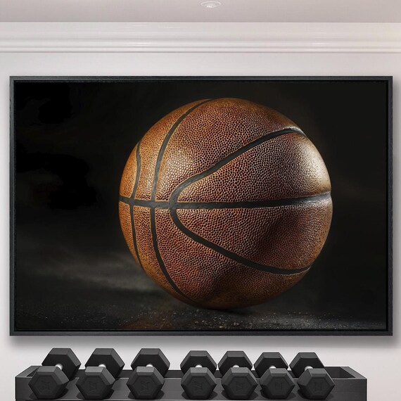 Worn Leather Basketball Close Up On Dark Moody Vintage Poster