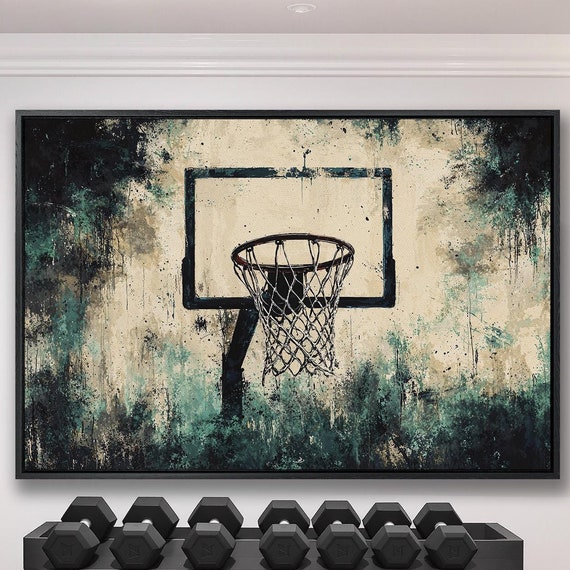 Abstract Sports Framed Canvas Print Streetball Hoop Painting Basketball Wall Art Athlete Home Decor Sporty Poster Ready To Hang