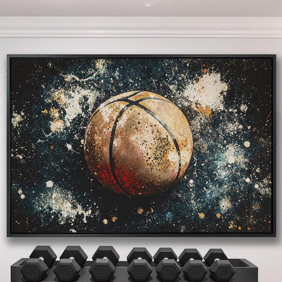 Abstract Basketball Framed Wall Art Basket Ball Painting Print Man Cave Decor Sports Themed Poster Ready To Hang Gift For Him