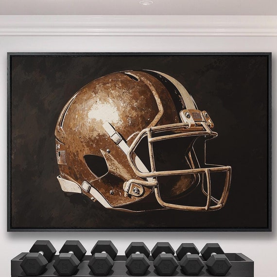 Vintage Sports Framed Canvas Wall Art Classic Football Helmet Painting Print Man Cave Decor Motivational Artwork Ready To Hang Gift