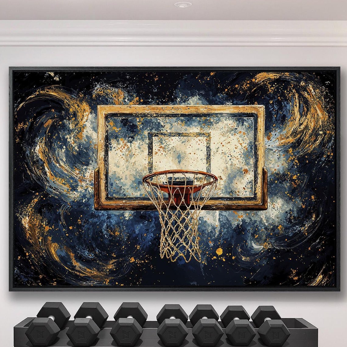 Basketball Hoop Abstract Framed Wall Art Motivational Painting Print Teenager Room Decor Vibrant Sports Poster Ready To Hang Gift