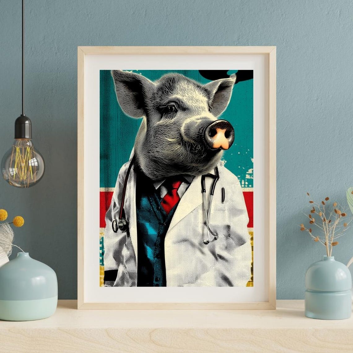 Doctor Pig White Coat Stethoscope Funny Medical Animal Portrait Poster